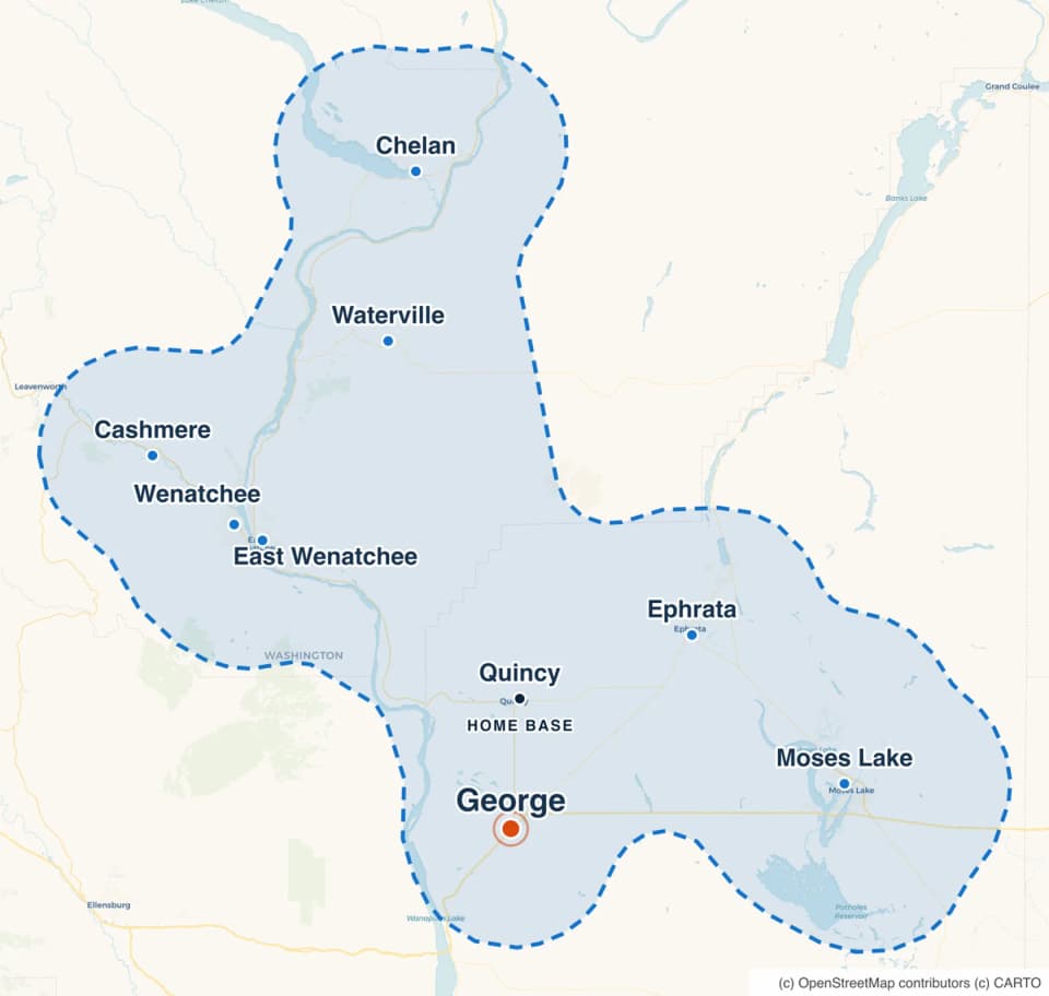 Map highlighting George within the RockBuilt Handyman service area